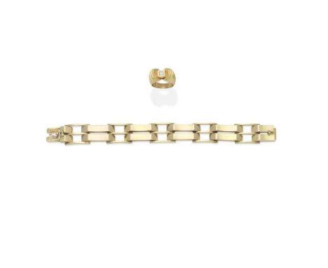 DIAMOND-SET RING; BRACELET, MID 20TH CENTURY1st: The ring set with an old brilliant-cut diamond, 2nd: Bicoloured, of polished
