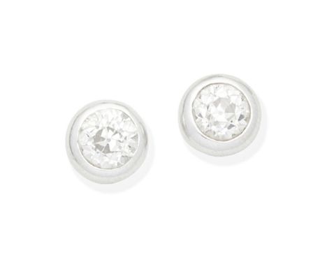 DIAMOND EARSTUDSEach set with an old brilliant-cut diamond, diamonds very approx.  1.80cts total,  length 0.8cmFor further in