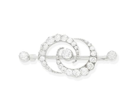 DIAMOND-SET CRESCENT BAR BROOCHSet throughout with old brilliant-cut diamonds, diamonds approx. 0.76cts total, length 3.9cmFo