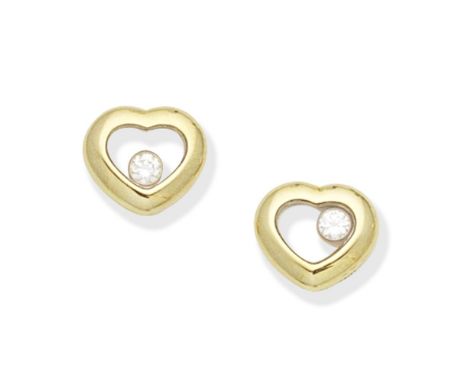 CHOPARD: 'HAPPY DIAMOND' EARRINGSEach of heart design, with glazed compartment revealing a 'floating' brilliant-cut diamond, 