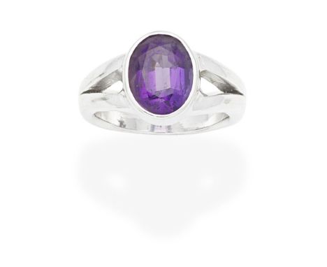 AMETHYST RINGSet with an oval-cut amethyst, ring size approx. TFor further information on this lot please visit Bonhams.com