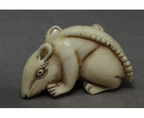 A 19th century Japanese netsuke from Edo period. Not signed. In carved ivory portraying a group composed by arat and two toad