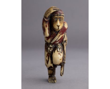 A 19th century Japanese netsuke &nbsp;from Meiji period. Not signed. In carved and polychromed walrus tooth portraying Songok