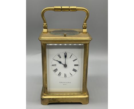 Hour Repeater Carriage Clock 13.5cm x 8.5cm x 4.5cm in good original condition, original platform and with working button for
