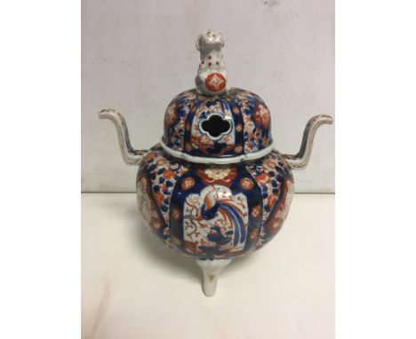 19th c Ceramic Imari Koro A/f restoration to the finial and both side s. 
