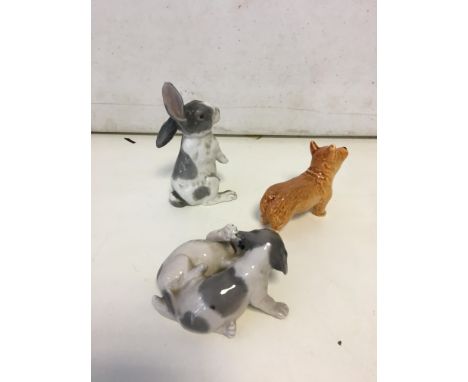 Royal Copenhagen puppies, Sylvac dog, and a continental Rabbit. no damage.