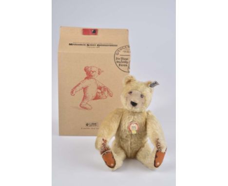   STEIFF Teddybär Dicky 1930   Replica, 1985, limitierte Auflage, KFS, Nr. 0172/ 32, Mohair, blond, 5-fach gegliedert, bunt g
