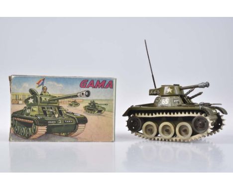   GAMA 1 Panzer   Tank 654, Made in U.S. Zone Germany, Blech, lithographiert, L 16 cm, Uhrwerkantrieb ff, geringe Übertragung