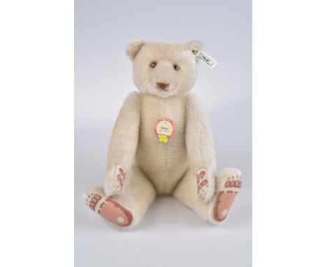   STEIFF Teddybär Dicky 1930   Replika, limitierte Auflage, mit Zertifikat 547/ 7000, KFS, Nr. 407574, Mohair, weiß, 33 cm, 5