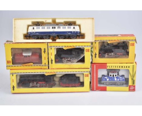   FLEISCHMANN 6 Loks, H0   2L DC, BN 80005 der DB, verharzt, BN 891315 der DB, Dampflok 1350, BN 24 001 der DB, BN E10 250 de