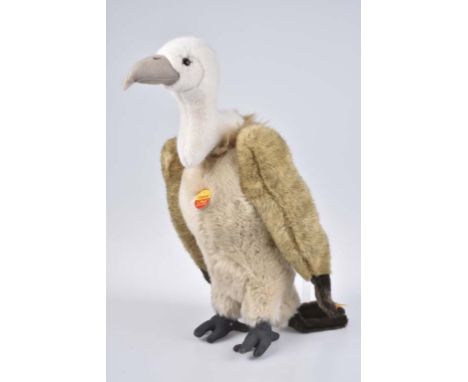   STEIFF Sudio-Tier Geier   1995, komplett mit Knopf, Fahne und Schild, Nr. 505096, Webpelz, 45 cm, Fußsohlen leicht berieben