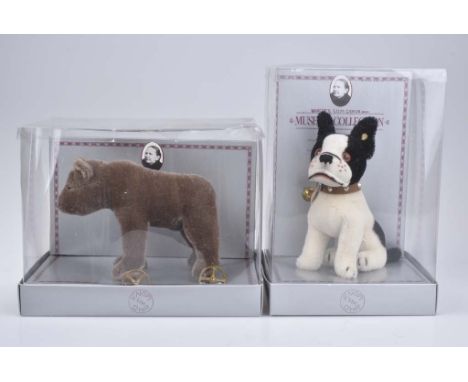   STEIFF 2 Tiere   Museums-Collection, Bär auf Rädern Nr. 0085/12 Replica 1905, lim. Auflage, 0101/14 Bully, Replica 1927, Z 