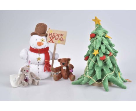   STEIFF Weihnachtsbaum + Schneemann   Schneemann, Nr. 115028, weiß, 20 cm, Weihnachtsbaum, Nr. 115035, 25 cm, Teddybär Flore