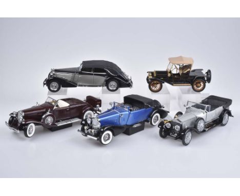   FRANKLIN MINT 5 Modellautos   Metall, Kunststoffteile, M 1:24, darunter Rolls Royce Silver Ghost 1927, Cadillac Model Thirt