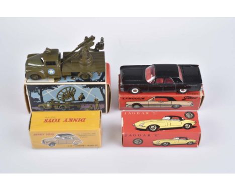   KIRK/ TEKNO/ DINKY TOYS 4 Modellautos   2x Denmark, Metall/Kunststoffteile, L 10 - 12cm, Nr. 829 Lincoln Continental, schwa