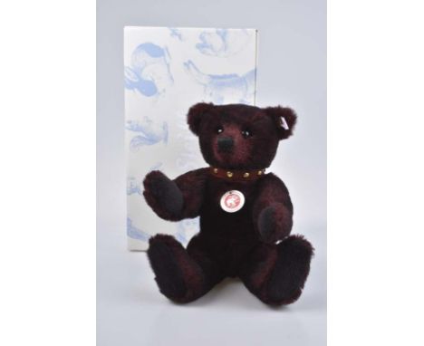   STEIFF Teddybär bordeaux   Limitierte Auflage, mit Zertifikat 36/ 2009, KF, Nr. 038754, Mohair, bordeauxfarben, 31 cm, 5-fa