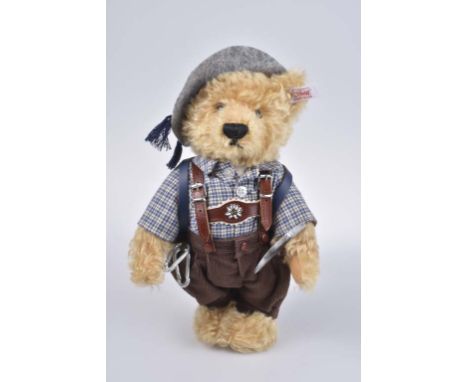   Steiff Teddybär Bergsteiger   Limitierte Auflage, mit Zertifikat 1247/ 2000, KF, Nr. 670787, Mohair, blond, 29 cm, 5-fach g