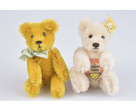   STEIFF Original Teddy   KFS, Nr. unleserlich, Mohair, weiss, gegliedert, 10 cm, dazu 1 kleiner Teddybär, Schuco ?, Z 1-2   