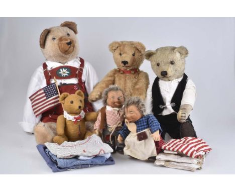   Los 4 Teddybären - 2 Meckis   JOHANNA HAIDA, Sonneberg Teddys, Mohair, 5-fach gegliedert, Brummstimme, 3 große Teddybären, 