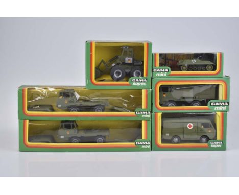  GAMA MINI 6 Militärfahrzeuge   Made in Western Germany, Metall, Kunststoffteile, M1:35, No. 446 VW LT 35, No. 71607 Panzer,