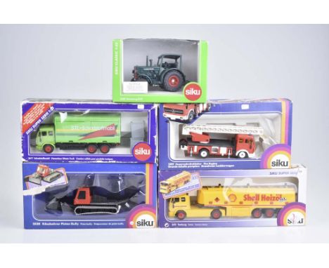   SIKU 5 Modellfahrzeuge   Metall, Kunststoffteile, M 1:55, Nr. 3511 Tankzug, Nr. 3460 Hanomag R 45, Nr. 2617 Schadstoffmobil