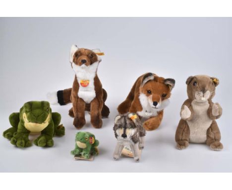   STEIFF 6 Tiere   Webpelz/ Mohair, Fuchs Fenny, KFS, Nr. 070310, Fuchs Snobby, KFS, Nr. 070174, Cosy Nagy Biber, KF, Nr. 539