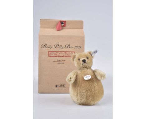   STEIFF Rolly Polly Bär 1909   Replik, limitierte Auflage, mit Zertifikat 896/ 3000, KFS, Nr. 406652, Mohair, beige, 16 cm, 