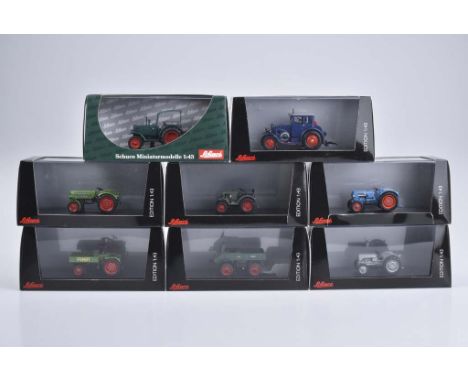   SCHUCO 8 landwirtschaftliche Fahrzeuge   überwiegend Traktor Legenden, Metall, Kunststoffteile, M 1:43, darunter Lanz Eilbu