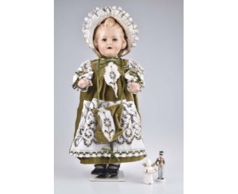   KÖNIG &amp; WERNICKE Mädchenpuppe   Masse, gem. K &amp; W 690/50, Kurbelkopf, braune Schlafaugen, offener Mund, Zähnchen, m