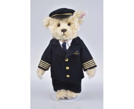   STEIFF Teddybär Pilot   exklusiv für Vedes, limitierte Auflage, mit Zertifikat 1031/ 1500, KF, Nr. 651120, Mohair, hellblon
