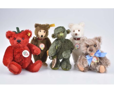   STEIFF 4 Teddys   Fruities Erdbeere, KFS, Nr. 028038, Zotty, 60er Jahre, KS, 2x Teddy Baby, 1x KFS,  Mohair, 14-18cm, 5-fac