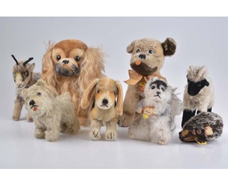   Los 8 STEIFF Tiere   Darunter Igel Joggi, KFS, Nr. 1670/ 10, Chinchilla Gogo, KFS, Nr. 625,06, Hund Mopsy, Kopf, Schild,  6