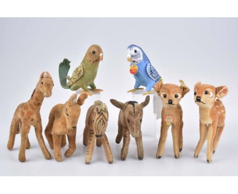   STEIFF 6 Tiere   Samt, Hansi und Franzi, 1x Replica, KF, Nr. 057656 u. 2531/13, 2x Bambi, 1x KSF, Nr. 7414/00,Giraffe, Zebr