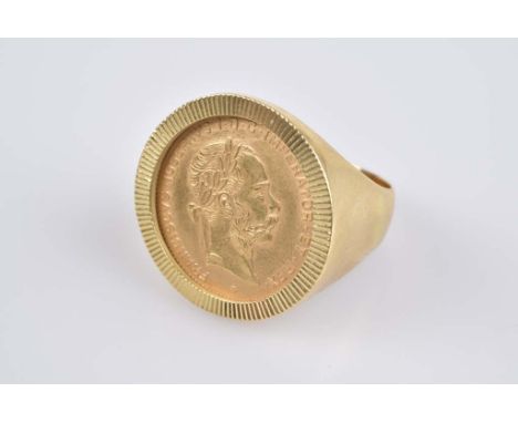   Schwerer Münzring mit Golddukat Franz Joseph   Fassung GG 750, 11,5 g, Österreich, Portrait - Kaiser Franz Joseph, Doppelad