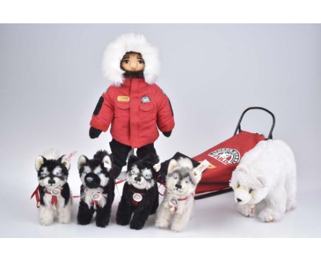   STEIFF FULDA Set Yukon Quest   Limit. Auflagen, Musher, 1999, KF, Nr. 038624, 37 cm, Schlitten, 4 Huskies, 1998 / 2000, KFS