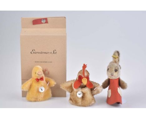   STEIFF Eierwärmer-Set + Betthupferl Hase   Eierwärmer Huhn und Küken, limitierte Auflage, mit Zertifikat 903, KFS, Nr. 4203