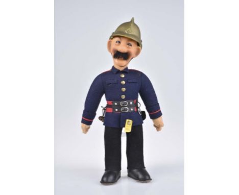   STEIFF Feuerwehrmann   Ziegler, 70er Jahre, KF, Nr. 7889/05, 40 cm, mit Seil, Beil am Gürtel, Minipuppe fehlt, Helmgummi an
