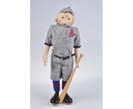   STEIFF Baseballspieler   Filzpuppe, limitierte Auflage, mit Zertifikat 743/ 1200, KF, Nr. 411656, Wollfilz/ Mohair, 45 cm, 