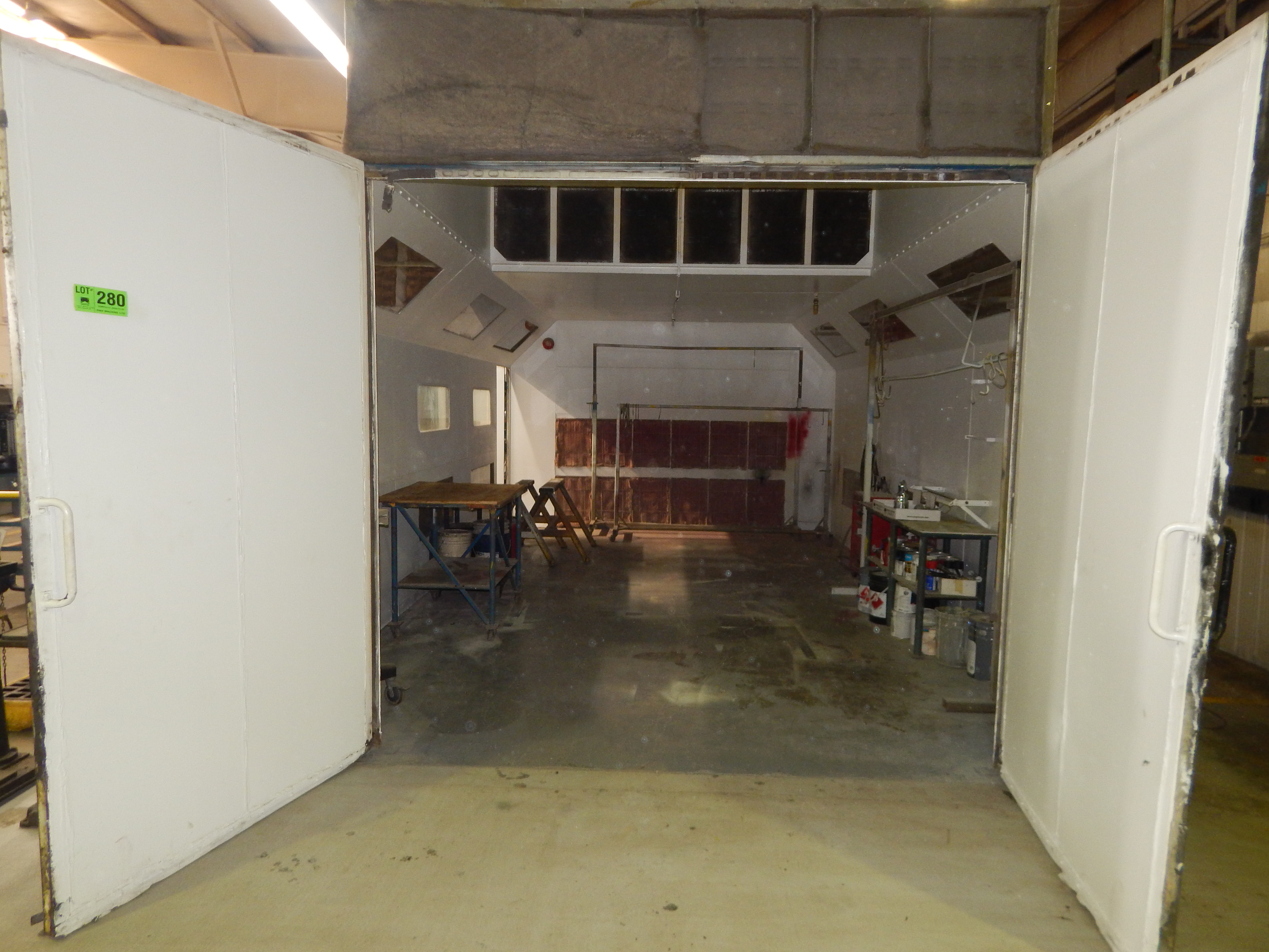 DEVILBISS APPROX 15' X 23' AUTOMOTIVE PAINT BOOTH WITH LIGHTS, EXHAUST