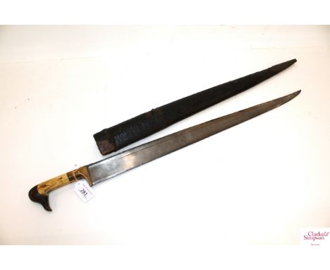 A "Kyber" sword / knife with leather covered scabbard and bone scales to grip