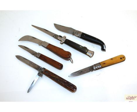 Six various pocket knives including a stag horn scales example by W. Smith
