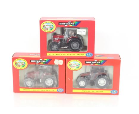 A Britains Massey Ferguson MF6180 tractor; a Britains Massey Ferguson 6140 tractor; and a Britains Fiatagri L85 tractor