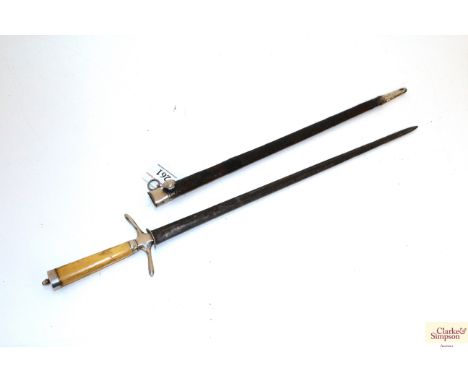 A Georgian Naval dirk, with white metal mounted bone grip, 18½" overall (NB. blade with staining, and scabbard, AF)