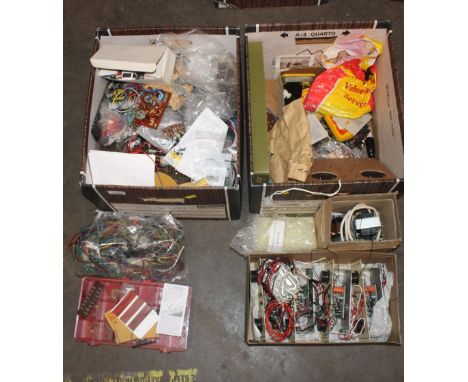 Two boxes of model railway electrical components etc. 