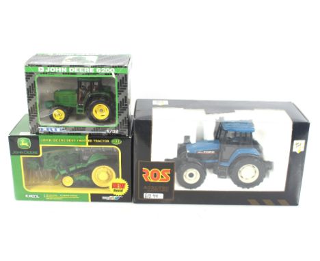 An ERTL Britains John Deere 84302 Tractor (boxed); an ERTL John Deere 6200 (boxed) and a ROS collector's model diecast Ford 8