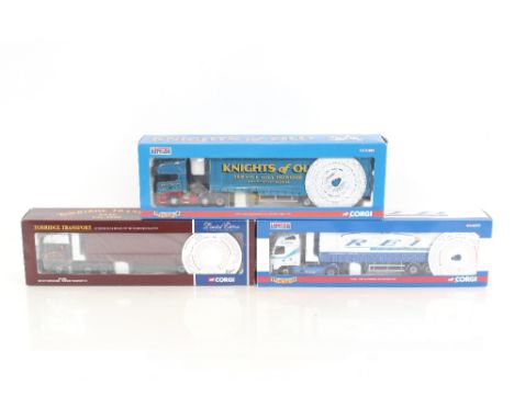 A Corgi Hauliers of Renown limited edition CC13706 Scania R Series, step frame curtainside trailer "Knights of Old"; a CC1400