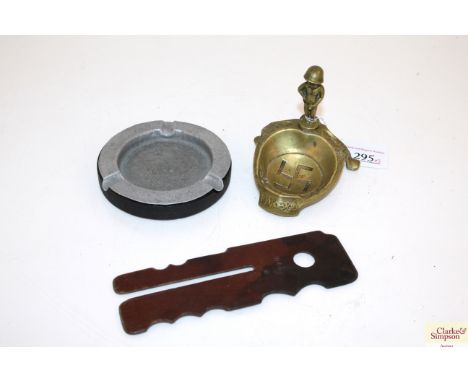 Two military related ash trays with a button guard (WD marked)