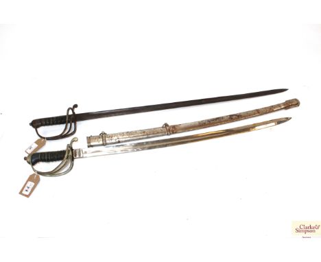Two British 1821 Light Cavalry / Royal Artillery officers swords one with scabbard but both AF
