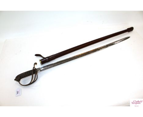 A Victorian Royal Military officers sword with leather scabbard F