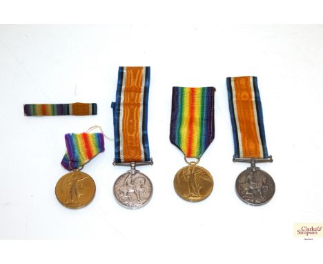 Two WWI medal pairs G.S.-29259 Pte. W.J. Harsent R. Fus and 10532 Pte R. Miller R. Berks R.